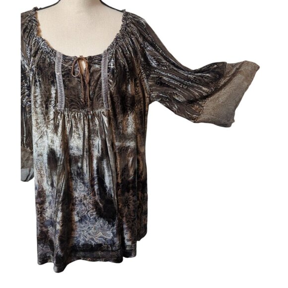 Womens‎ 1X Crushed Velvet Brown Tunic Top Whimsigoth Fairy Boho Casual Chic - Picture 3 of 11